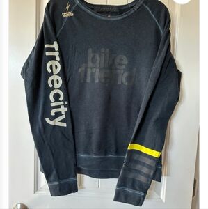 Freecity Soul Cycle Bike Sweatshirt Crew Neck Distress Navy/Yellow Oversized Sm.